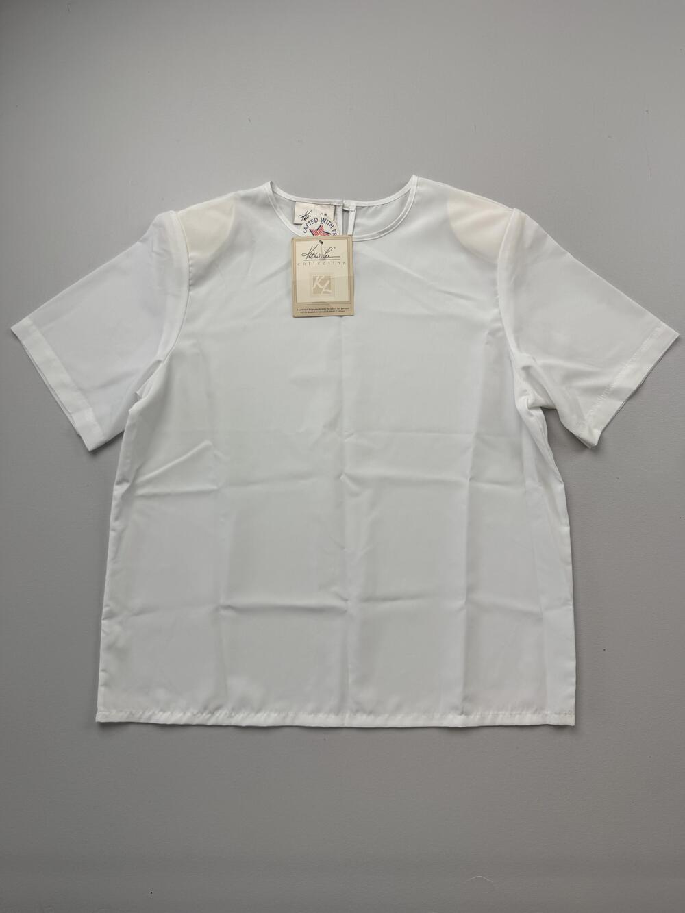 Kathie Lee Blouse Womens 12 White Round Neck Short Sleeve Woven Basic Top USA